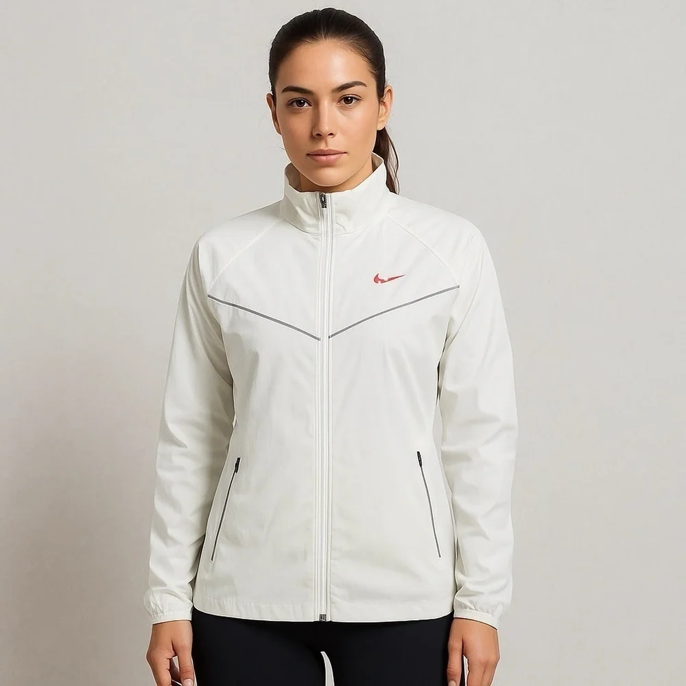Nike Women’s Windbreaker Jacket White Lightweight Running Zip Up Size Medium
